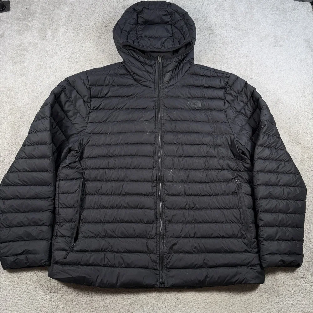 The North Face Jacket Mens 2XL Black Down Puffer 700 Stretch Hooded Full Zip